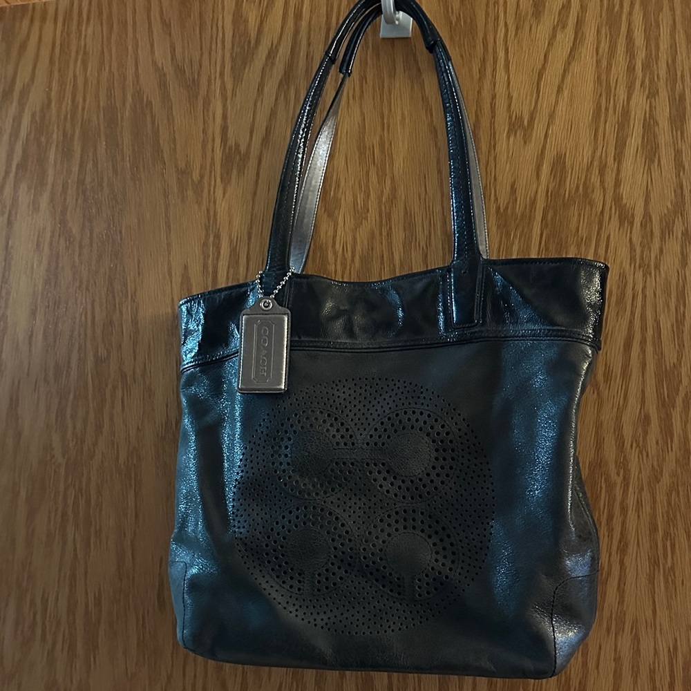 Coach Black Leather Perforated Tote